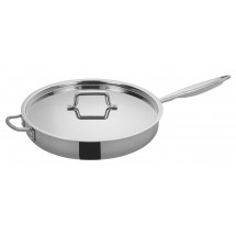 Winco TGET-7 Tri-Ply Induction Ready Saute Pan with Cover and Helper Handle 7 Qt.