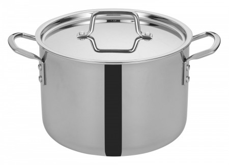 Winco TGSP-8 Tri-Ply Induction Ready Stock Pot with Cover 8 Qt.
