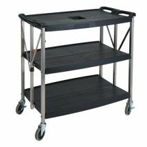Winco UCF-3820K Black 3-Tier Folding Utility Cart with Casters, 38-3/4W x 20-3/4D x 36H