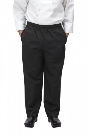 Winco UNF-2KL Large Black Poly-Cotton Blend Relaxed Fit Chef Pants