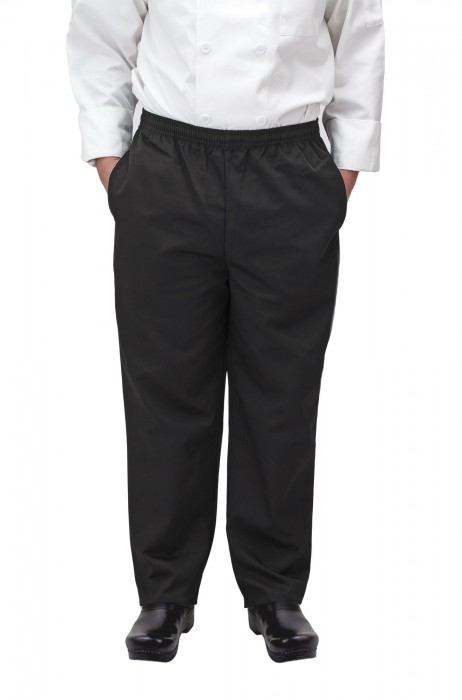 Winco UNF-2KM Medium Black Poly-Cotton Blend Relaxed Fit Chef Pants