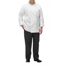 Winco UNF-5WM Medium White Poly-Cotton Blend Double Breasted Chef Jacket with Pocket