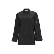 Winco UNF-7KL Women&apos;s Black Long Sleeve Tapered Fit Chef Jacket, Size L