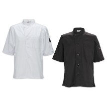 Winco UNF-9K3XL Black Short Sleeve Chef&apos;s Shirt with Tapered Fit, Size 3XL
