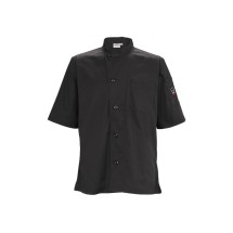 Winco UNF-9KM Black Short Sleeve Chef&apos;s Shirt with Tapered Fit, Size M
