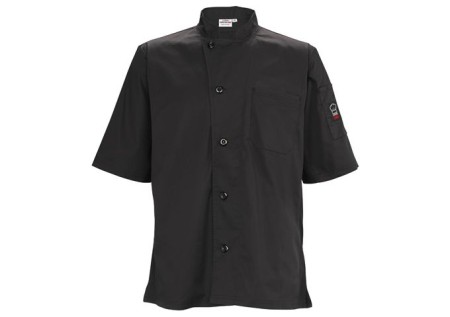 Winco UNF-9KXL Black Short Sleeve Chef's Shirt with Tapered Fit, Size XL