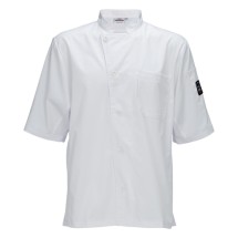 Winco UNF-9WL White Short Sleeve Chef&apos;s Shirt with Tapered Fit, Size L