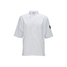 Winco UNF-9WM White Short Sleeve Chef&apos;s Shirt with Tapered Fit, Size M