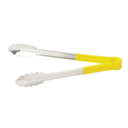 Winco UT-16HP-Y Stainless Steel Utility Tongs, Yellow Handle 16"