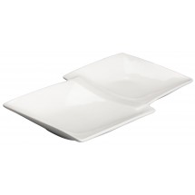 Winco WDP017-109 Ardesia Loures Porcelain Bright White Duo Plate 13-7/8&quot; x 8&quot;