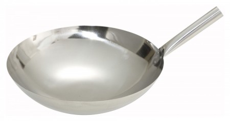 Winco WOK-16N Stainless Steel Chinese Wok with Riveted Joint Handle 16"