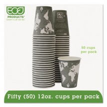 World Art Renewable/Compostable Paper Hot Cups, 12  oz., Gray, 50/Pack