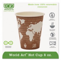 World Art Renewable Compostable Paper Hot Cups, 8  oz., 50/Pack, 20 Pack/Carton