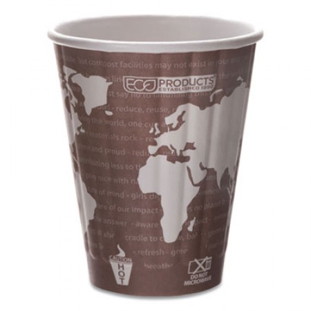 World Art Renewable and Compostable Insulated Paper Hot Cups, PLA, 8  oz., 40/Pack, 20 Packs/Carton