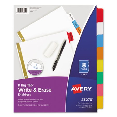 Write & Erase Big Tab Paper Dividers, 8-Tab, Multicolor, Letter